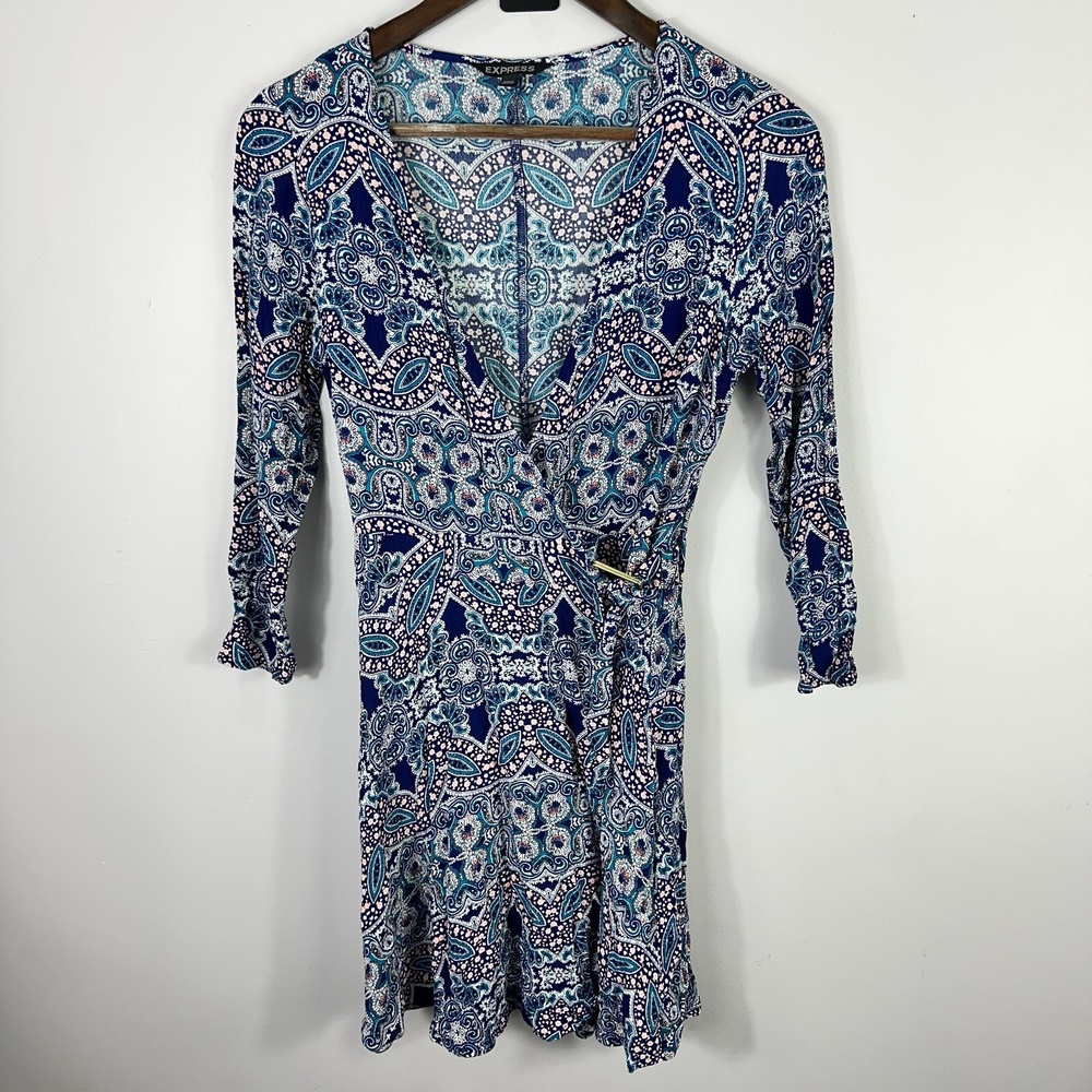 Express Wrap Mini Dress Women XS Paisley Boho‎ Chic Festival Indie Hippie Fairy